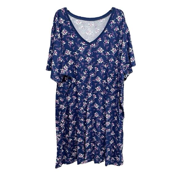 Dreams Co Womens Floral Pajamas Sleep Shirt Size 3X 4X Blue Relaxed Lounge PJs - Picture 1 of 4